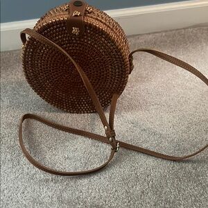 Round Brown Rattan Crossbody Bag